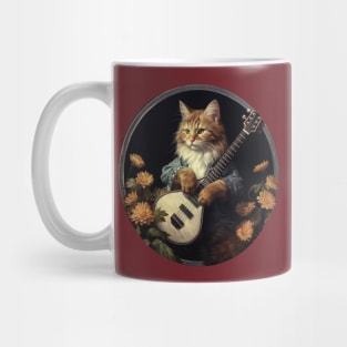 Cottagecore Aesthetic Cat Playing Banjo - Camping Mug
